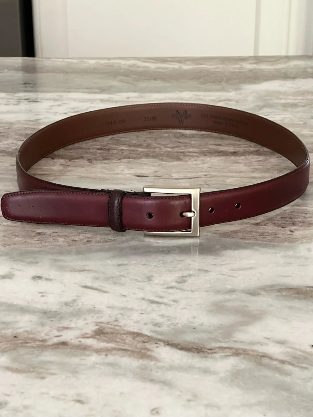 Men’s Wearhouse Full Grain Italian Leather Brown Dress Belt Made In Italy